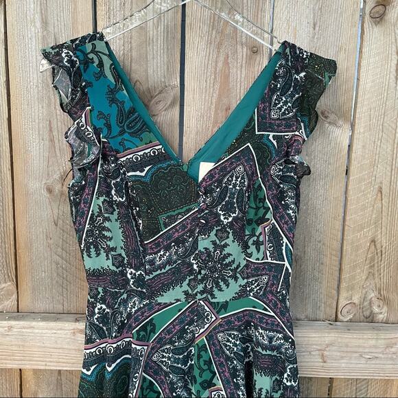 ModCloth Dress Chiffon Paisley Double V-Neck Flounce Edge Sleeveless Size Medium - Picture 3 of 8